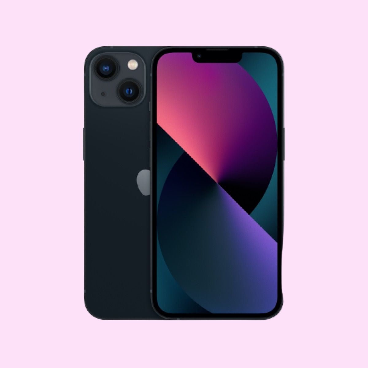 Black smartphone showing front and back on a purple background