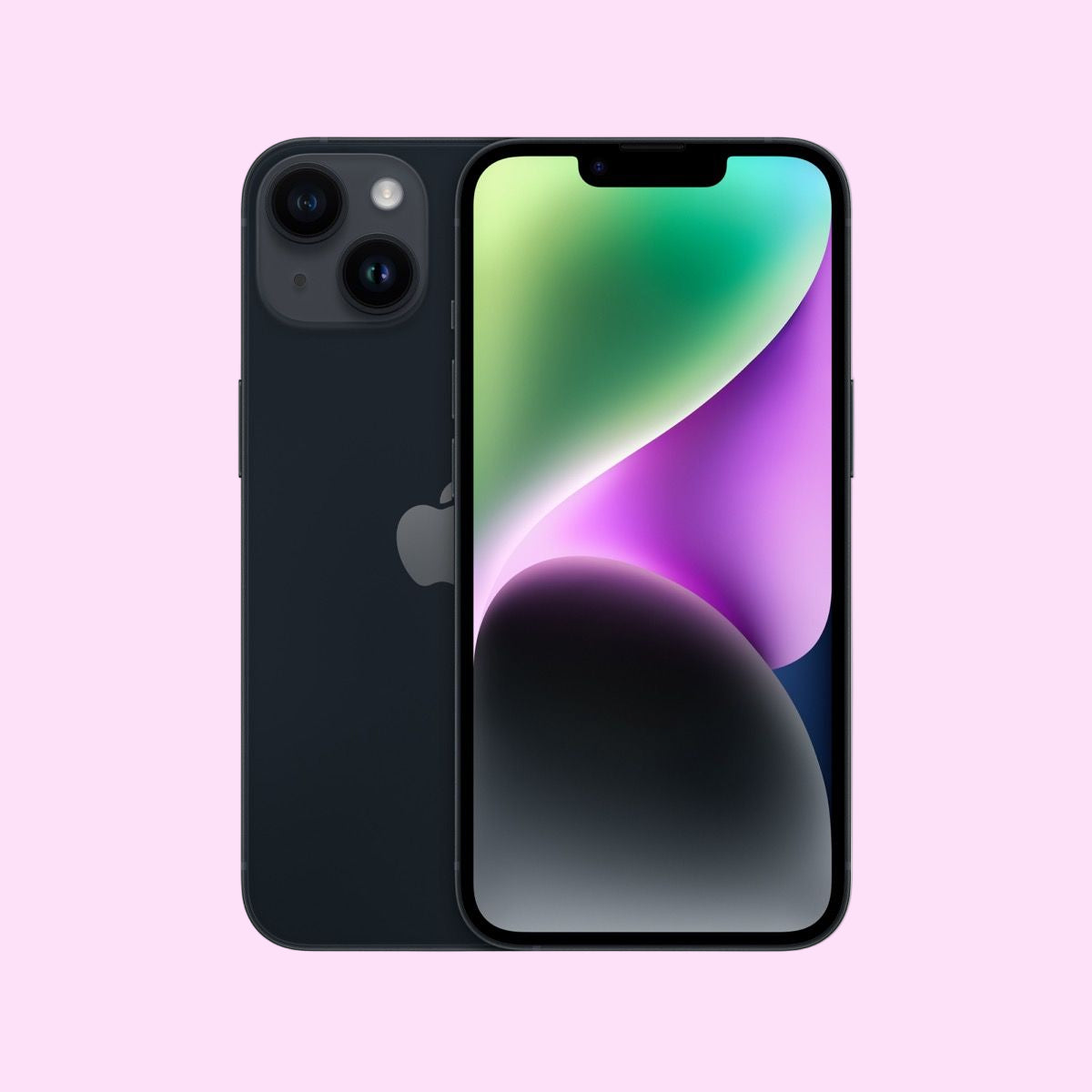 Black smartphone with colorful display on a purple background